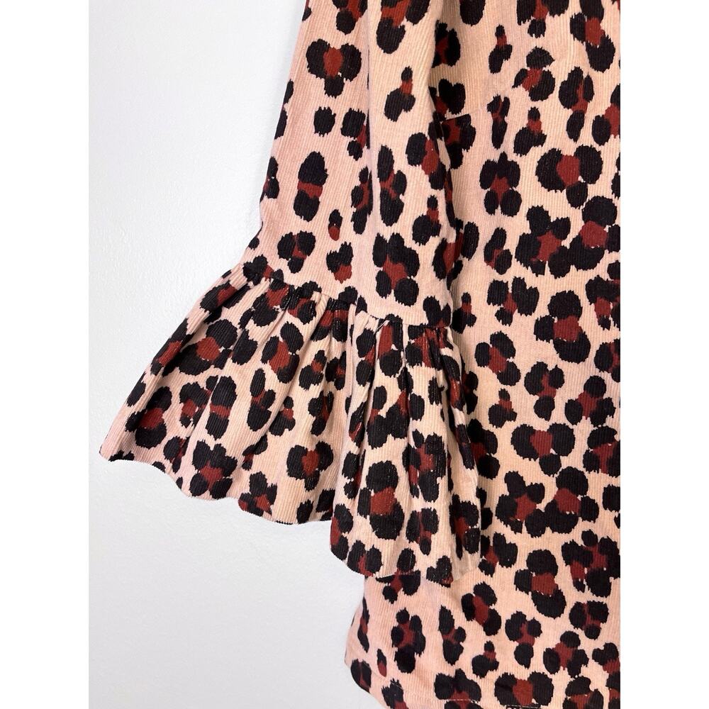 Elizabeth Wilson Leopard Corduroy Katherine Bell Sleeve Ruffle Top Preppy XS - Picture 4 of 11